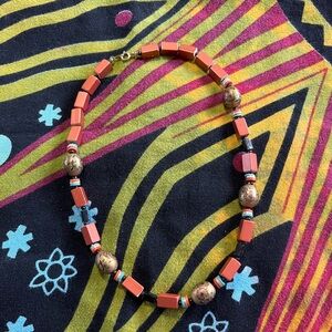 VTG Japan Damascene Style Plastic Beaded Costume Jewelry Necklace